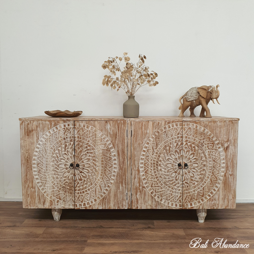 mandala teak whitewash buffet